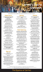 carmel's bistro menu